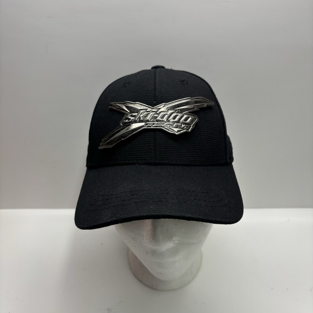 Ski Doo Hat Strapback Cap Mens Black Metal Pewter Logo Team Rev XP Rotax RARE